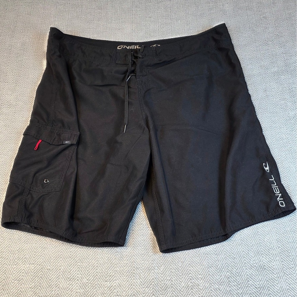 ONeill Mens Black Board Shorts Size 42 Cargo Pocket Surf Swim Trunks